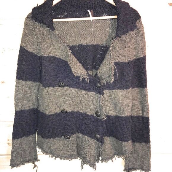 Free People Distressed Cotton Cardigan Sweater - Picture 1 of 8